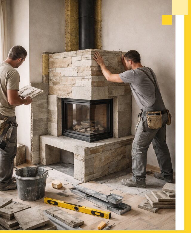 Угловые камины под ключ проект, монтаж и отделка в Дубне