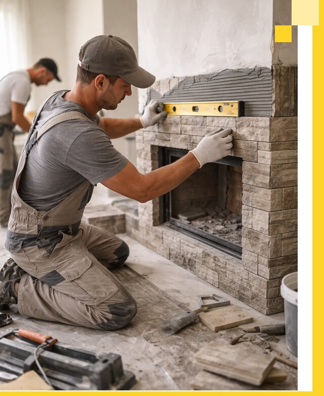 Облицовка каминов в Дубне, монтаж и отделка натуральным камнем