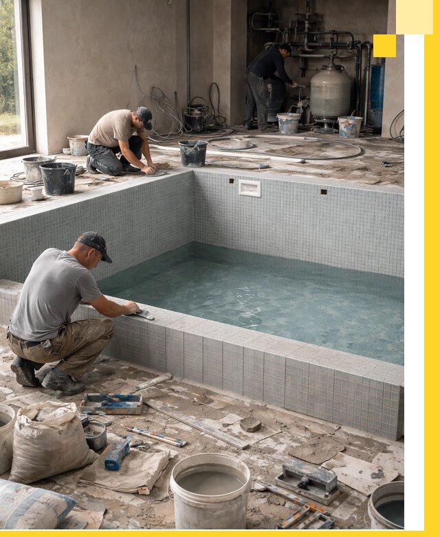 Строительство и монтаж бассейнов в помещении в Дубне