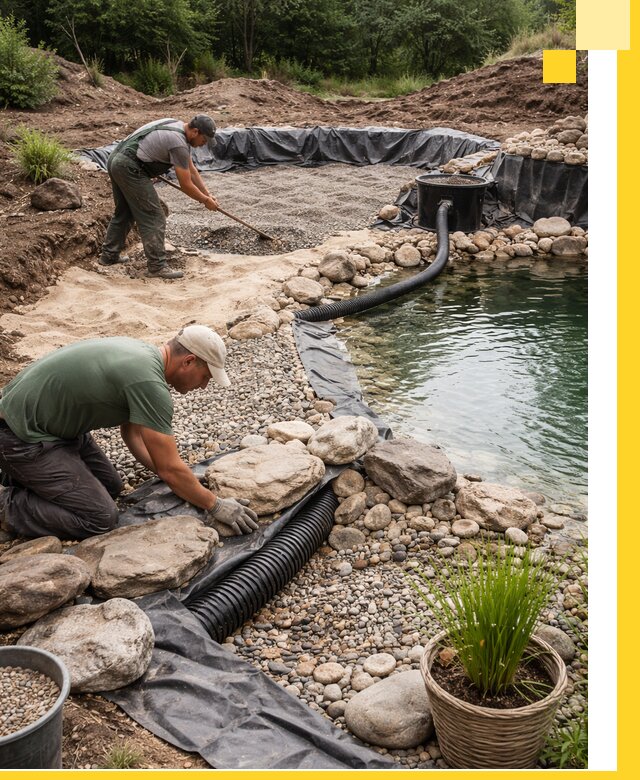 Строительство природных бассейнов и озер в Дубне под ключ