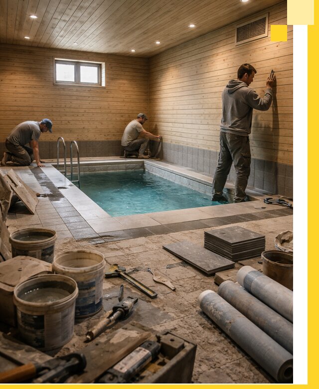 Строительство бани с бассейном и сауной под ключ в Дубне