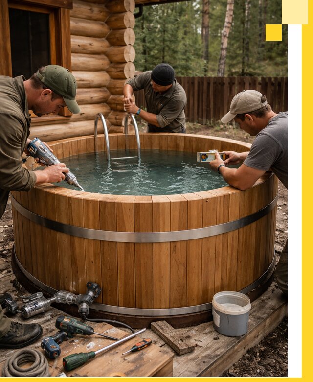 Строительство бань с купелью под ключ и отделкой в Дубне