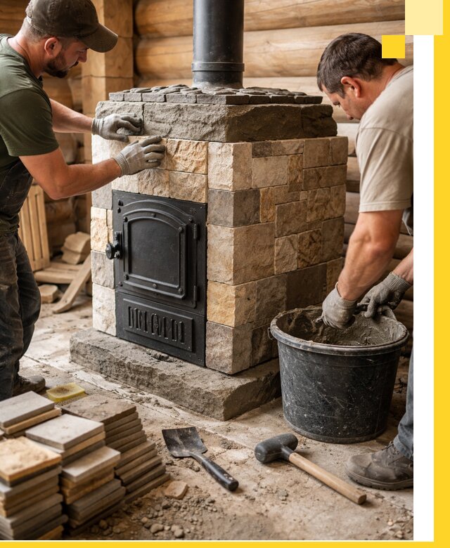 Облицовка банной печи под ключ в Дубне: камень и плитка