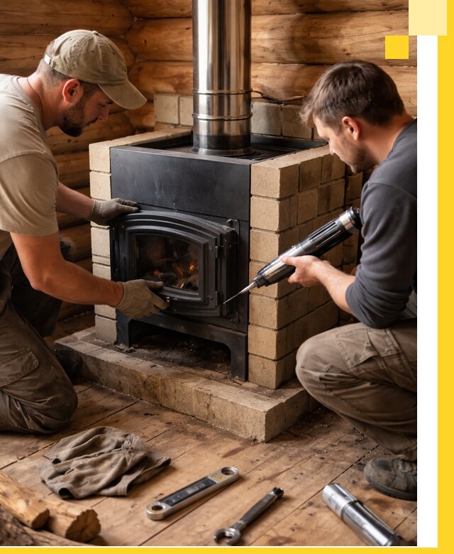 Монтаж и установка печи в бане под ключ с гарантией в Дубне