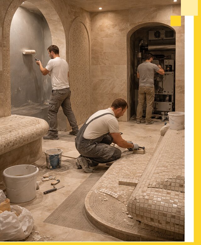 Строительство бани с хамамом и бассейном под ключ в Дубне