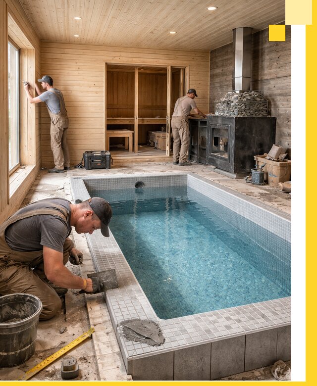 Проект бани с бассейном и сауной в Дубне под ключ