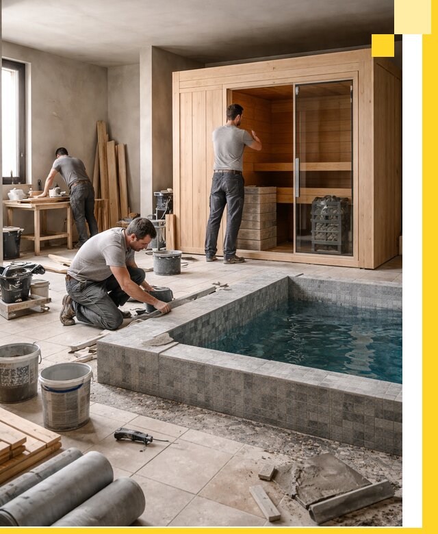 SPA зоны под ключ с бассейном сауной и печью в Дубне